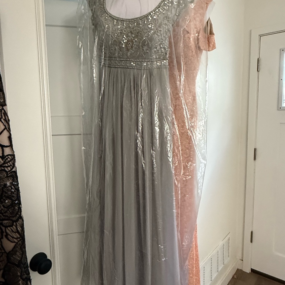 Sue Wong Silver Prom Dress